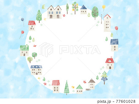 夏の住宅街風景フレーム 夏の住宅街風景フレーム 77601028