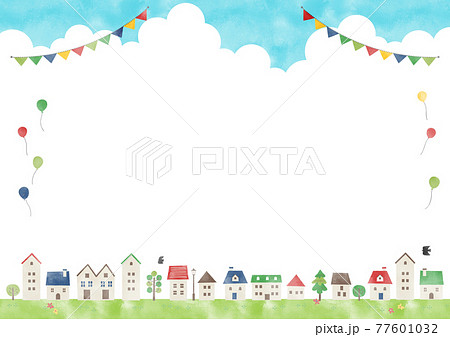 夏の住宅街風景フレーム 夏の住宅街風景フレーム 77601032
