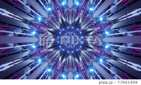 4K UHD 3D illustration of tunnel with neon lights 4K UHD 3D illustration of tunnel with neon lights 77601409