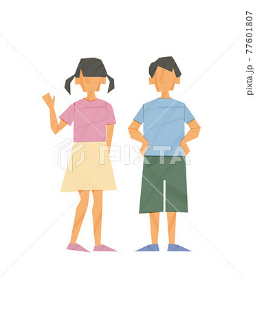 男の子と女の子の手描きベクターイラストのイラスト素材