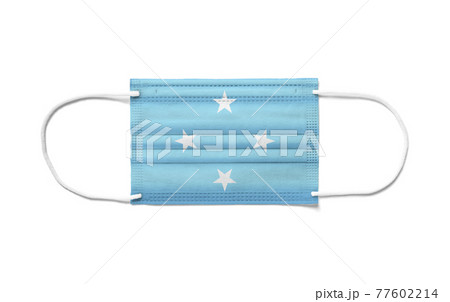 Flag of Micronesia on a disposable surgical mask. White background 77602214