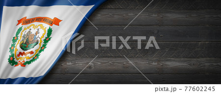 West Virginia flag on black wood wall banner, USA 77602245