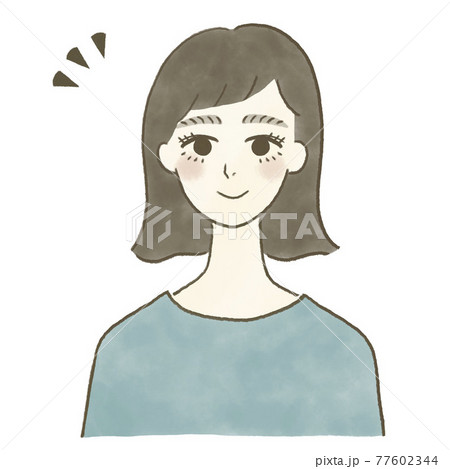 微笑む女性の手描き水彩イラストのイラスト素材