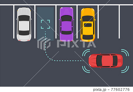 Parking smart car sensor autonomous view. Automobile park assist drive safety 77602776