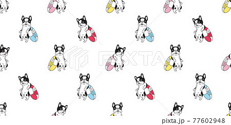 dog seamless pattern french bulldog vector swimming pool ring cartoon tile background beach ocean summer repeat wallpaper doodle scarf isolated illustration design 77602948
