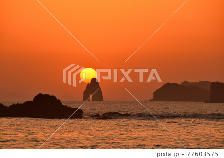 五島灘、角力灘、大角力の夕景 77603575