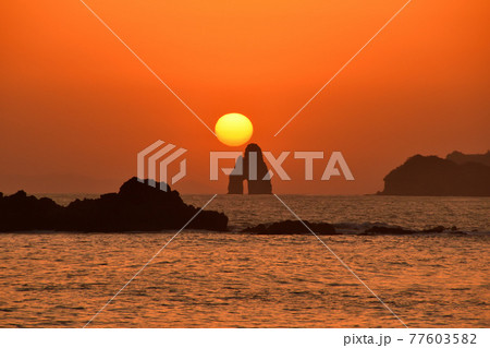 五島灘、角力灘、大角力の夕景 77603582