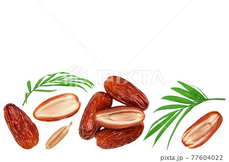 Dates isolated on white background . Top view with copy space for your text. Flat lay Dates isolated on white background . Top view with copy space for your text. Flat lay 77604022
