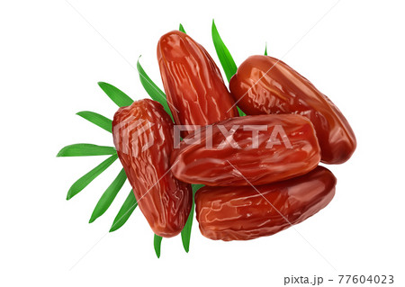Dates isolated on white background with clipping path. Top view. Flat lay 77604023