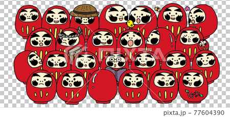 Illustration of a lot of Daruma dolls 77604390