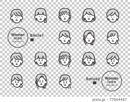 女性アイコン笑顔 表情パターン 素材 ベクターのイラスト素材