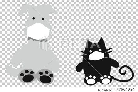 マスクの犬と猫、肉球見せてお座り。 dog & cat with masks マスクの犬と猫、肉球見せてお座り。 dog & cat with masks 77604984