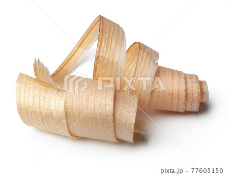 Wood shavings isolated on white background 77605150