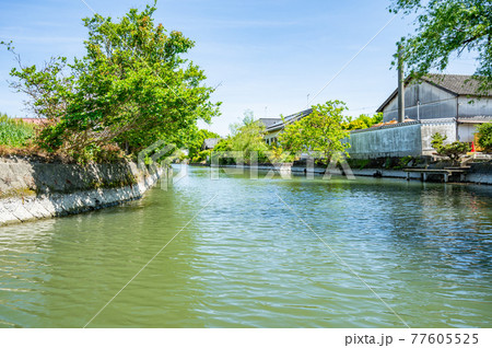 快晴の川下り、歴史ある風景の中で、柳川、福岡 快晴の川下り、歴史ある風景の中で、柳川、福岡 77605525
