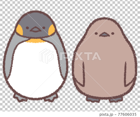 オウサマペンギン親子のイラスト素材 オウサマペンギン親子のイラスト素材