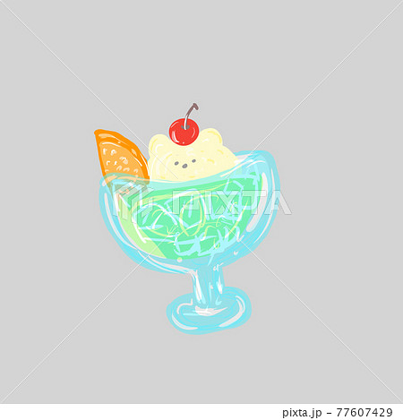 クリームソーダ くま 背景グレー くまさん ゆるキャラ もちもちのイラスト素材