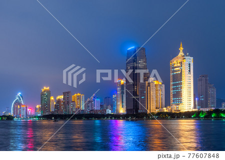 Xiamen, China skyline on Yundang Lake 77607848