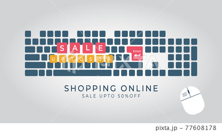 Shopping online discount banner template. on keyboard Vector illustration Shopping online discount banner template. on keyboard Vector illustration 77608178