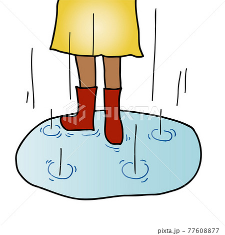 雨の日 水溜まりと長靴をはいた女性のイラストのイラスト素材