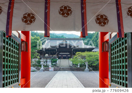近江神宮の楼門より見た拝殿 77609426