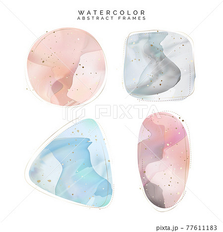 Vector Watercolor Abstract Background, Graphic Element or Frame Drawing with Gold Foil Effect in Square, Triangle, Circle and Oval Shape. Pink, Gray and Blue. Vector Watercolor Abstract Background, Graphic Element or Frame Drawing with Gold Foil Effect in Square, Triangle, Circle and Oval Shape. Pink, Gray and Blue. 77611183