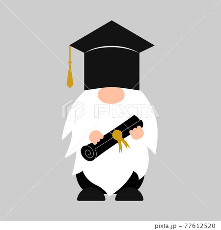 Graduation gnome wearing hat. Senior graduate banner. Vector template for poster, greeting card, label, t-shirt, etc. Graduation gnome wearing hat. Senior graduate banner. Vector template for poster, greeting card, label, t-shirt, etc. 77612520