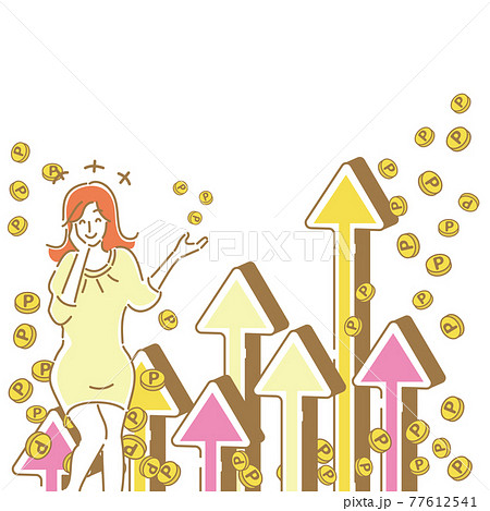 お買物でポイントがどんどん貯まって喜ぶ女性のイラスト素材