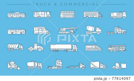 Truck and Commercial concept line style vector icons set. Truck and Commercial concept line style vector icons set. 77614097