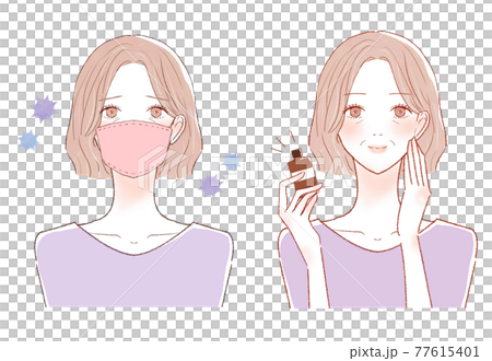 病気になった中年女性のビフォーアフター 病気になった中年女性のビフォーアフター 77615401