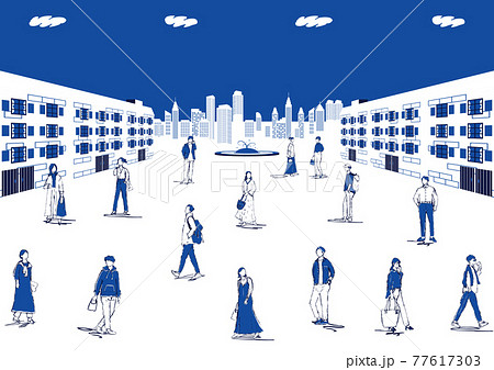 都市風景と若者 77617303
