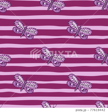 Seamless insect pattern with botanic ornamental folk butterfly print. P 77619442
