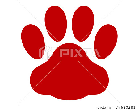 肉球 猫の足跡のシルエットイラスト赤のイラスト素材