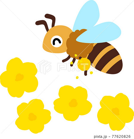 花粉を付けて飛ぶミツバチのイラスト素材 7766