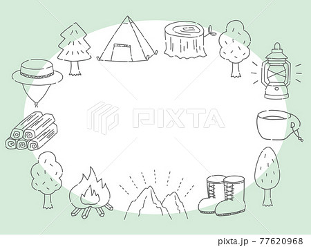 イラスト素材 枠 フレーム アウトドア キャンプの手描きのイラストのイラスト素材