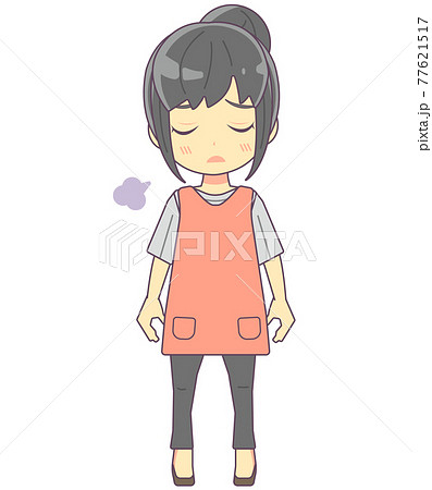溜息をつくエプロン姿の女性のイラスト素材 溜息をつくエプロン姿の女性のイラスト素材 77621517