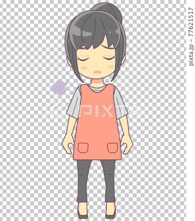 溜息をつくエプロン姿の女性のイラスト素材 溜息をつくエプロン姿の女性のイラスト素材 77621517