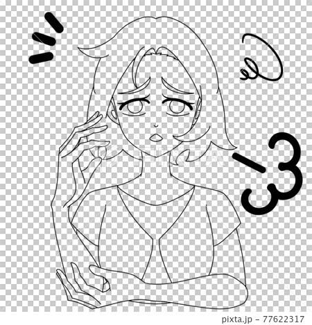 髪はね　困り顔　線画 77622317
