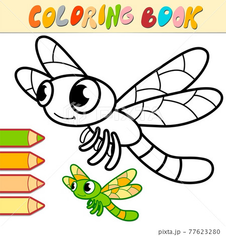 Coloring book or page for kids. dragonfly black and white vector 77623280