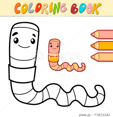 Coloring book or page for kids. worm black and white vector Coloring book or page for kids. worm black and white vector 77623282