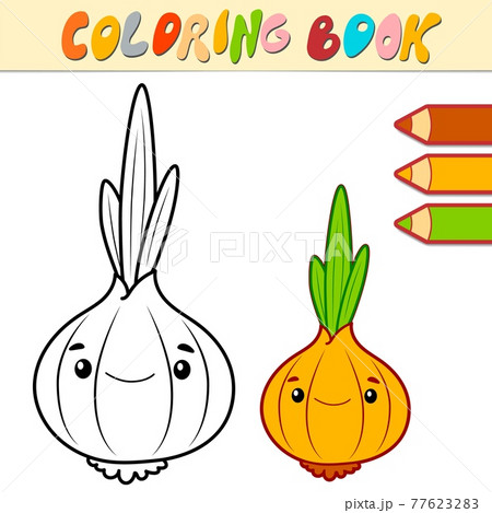 Coloring book or page for kids. onion black and white vector 77623283