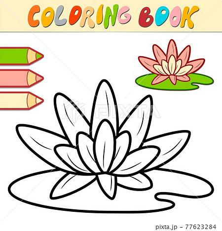 Coloring book or page for kids. lotus black and white vector Coloring book or page for kids. lotus black and white vector 77623284