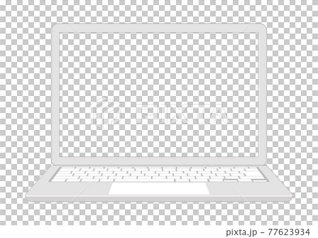 開いたシンプルシルバー系ノートパソコン　グレー系白キー 77623934