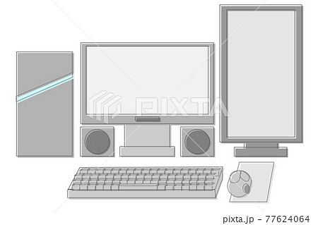 ゲーミングパソコンと周辺機器のイラスト素材