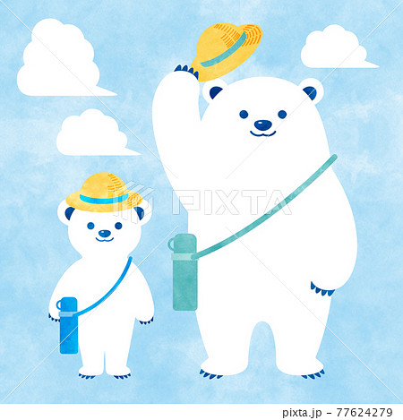 しろくま親子　帽子　アナログ風 77624279