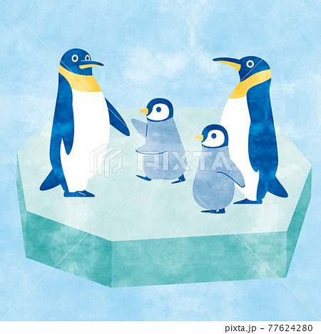 Penguins Family A Analog Style Stock Illustration