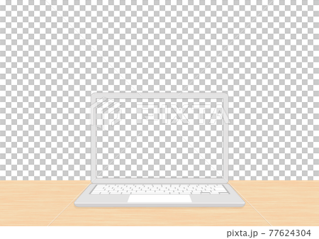A simple laptop placed on a wood-grained desk, silver-based white key A simple laptop placed on a wood-grained desk, silver-based white key 77624304