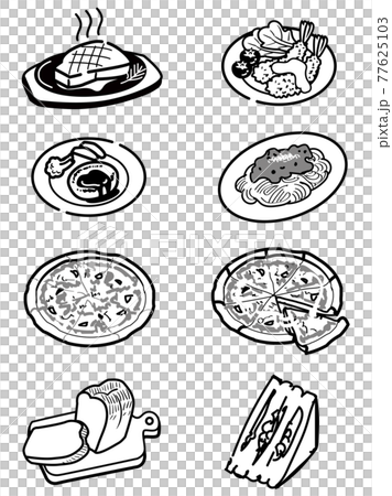 洋風の食べ物セット-モノクロピクトグラム 洋風の食べ物セット-モノクロピクトグラム 77625103