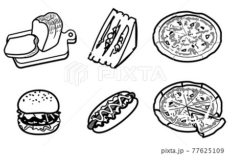 パンを用いた食べ物セット モノクロピクトグラムのイラスト素材