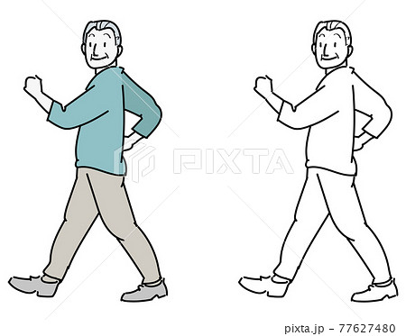 ウォーキングするおじいちゃん 振り向くのイラスト素材