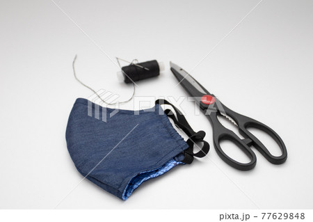 Home made face mask. Process of face mask making. Sewing kit. Blank for DIY mask. PPE homemade handmade Home made face mask. Process of face mask making. Sewing kit. Blank for DIY mask. PPE homemade handmade 77629848